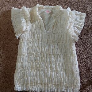 Ruffled Cream Blouse Womans Small Cute